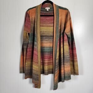 Vintage White Stag Boho Layered Open Cardigan Duster Ombre Knit Autumn Large